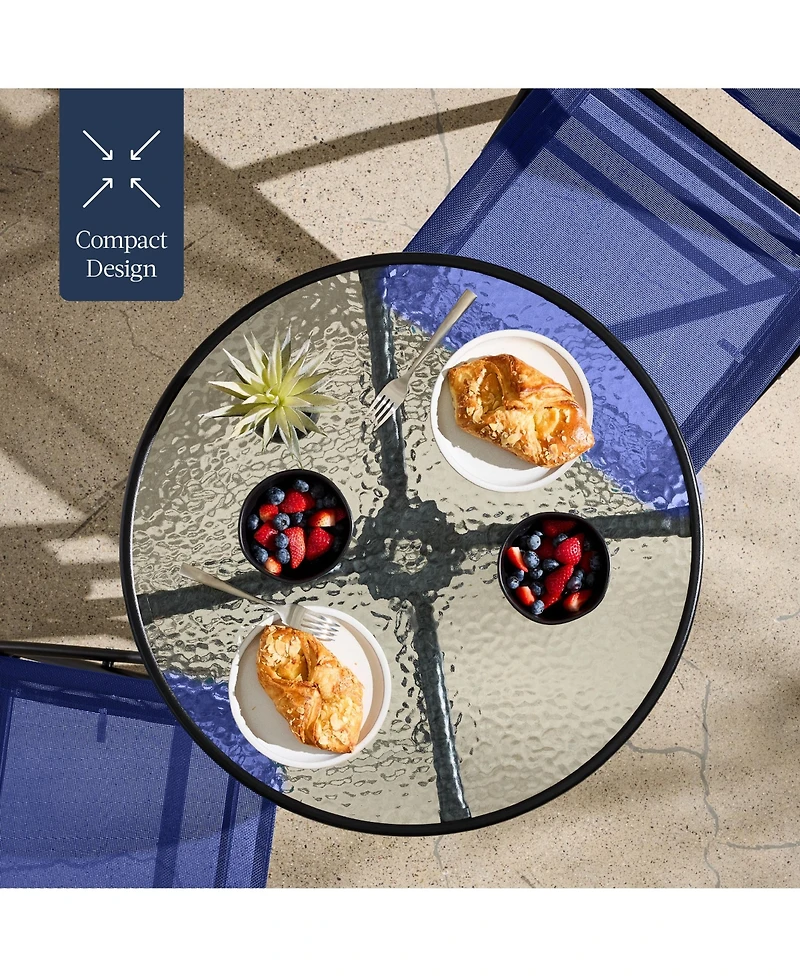 Best Choice Products 3-Piece Patio Bistro Dining Furniture Set w/ Round Textured Glass Tabletop, Folding Chairs