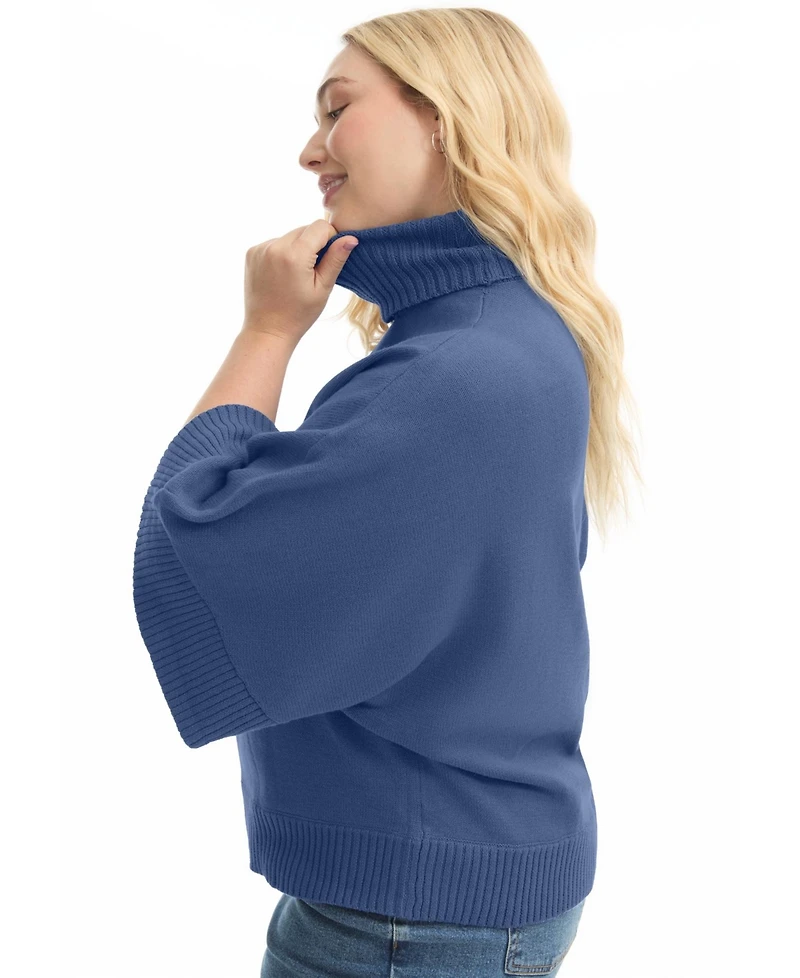 June + Vie Women's Plus Wide-Sleeve Turtleneck Sweater