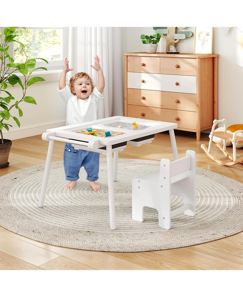 Costway Sensory Table & Chair Set for Kids 2-8 with Foldable Bins for Sand/Water & Paper Beige