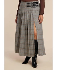 Eloquii Women's Maxi Pleated Skirt With Buckle Detail And Slit