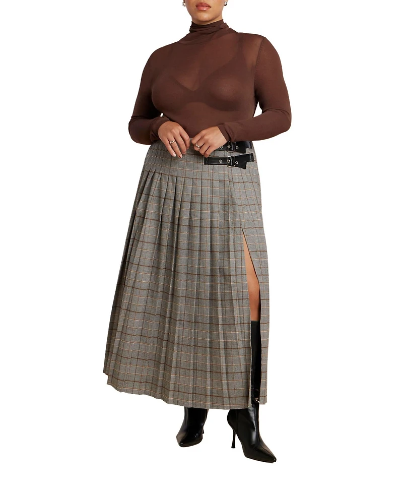 Eloquii Women's Maxi Pleated Skirt With Buckle Detail And Slit