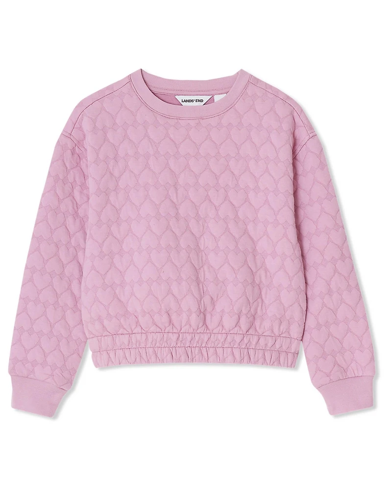 Lands' End Girls Knit Quilted Crew Neck Sweatshirt