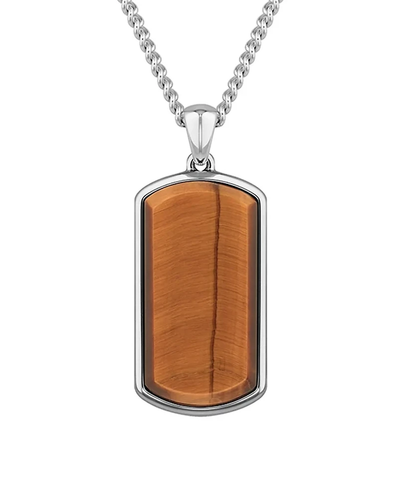 Vincero Men's Tag Pendant Necklace with Tigers Eye and Rhodium-Plated 925 Sterling Silver