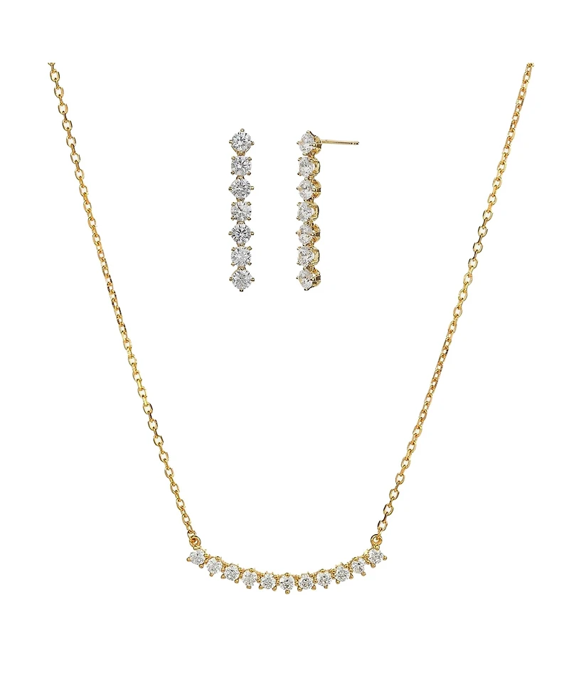 Sterling Silver 18k Gold Plated Josephine Tennis Necklace & Earrings Set