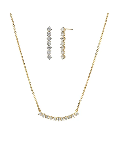 Sterling Silver 18k Gold Plated Josephine Tennis Necklace & Earrings Set
