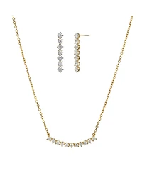 Sterling Silver 18k Gold Plated Josephine Tennis Necklace & Earrings Set