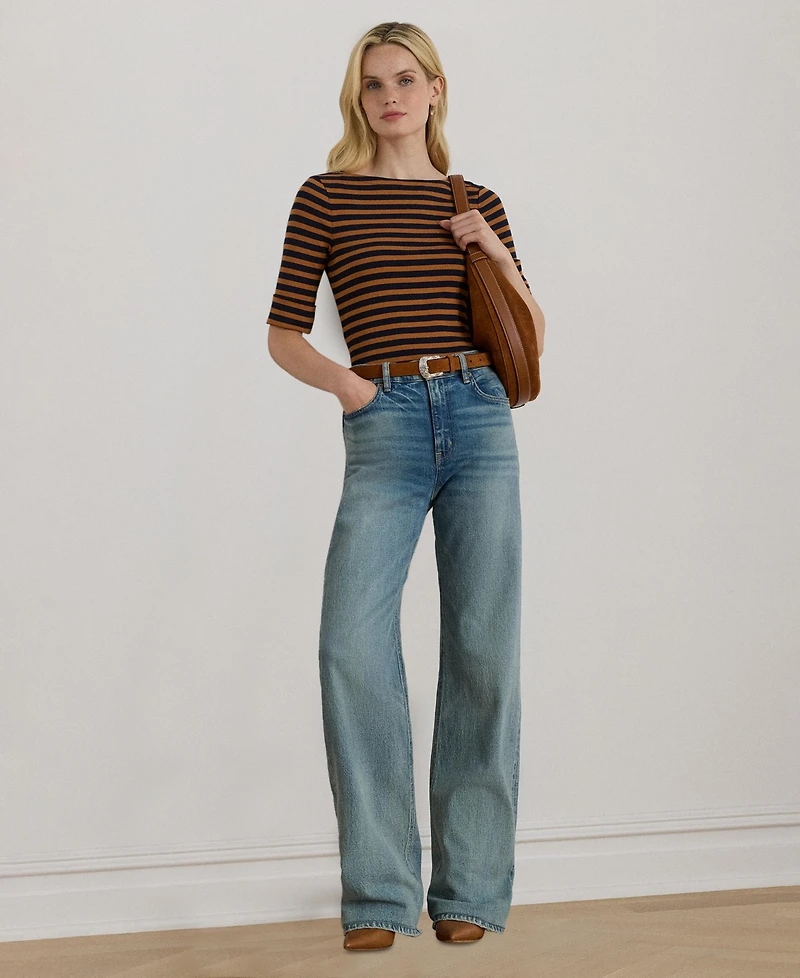 Lauren Ralph Women's Striped Stretch Cotton Boatneck Tee