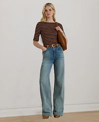 Lauren Ralph Women's Striped Stretch Cotton Boatneck Tee