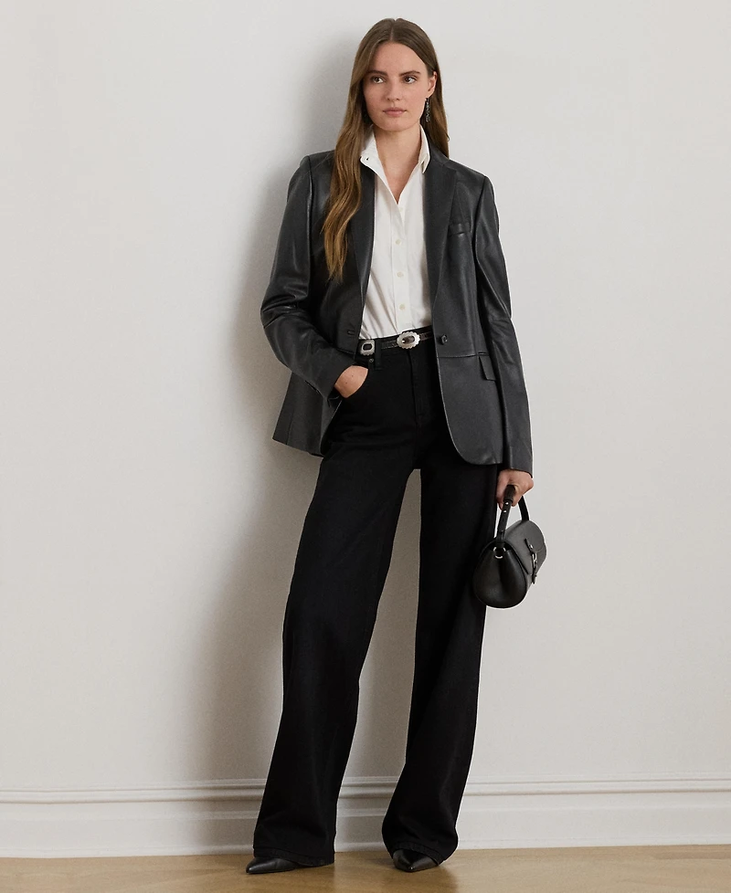 Lauren Ralph Single-Button Lambskin Blazer