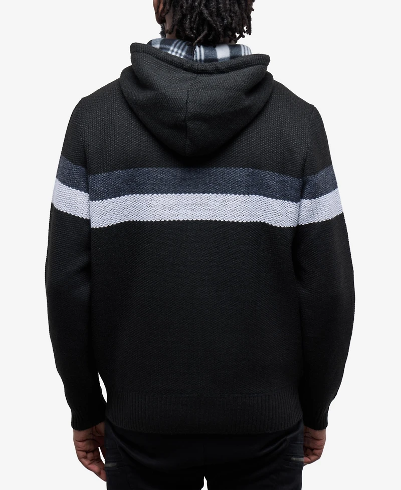Cultura Men's Hooded Fleece Lined Full Zip Sweater With Stripes