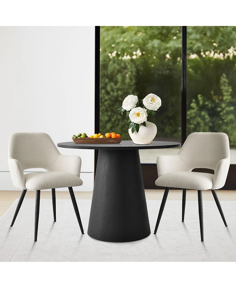 Maison Boucle 3-Piece 35" Round Dining Set with Pedestal Table and 2 Upholstered Armchairs, Soft Fabric Seating for Kitchen or Dining Room-Maison Bouc
