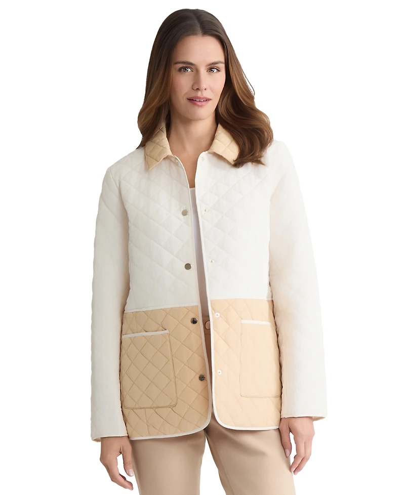 Jones New York Women's Colorblock Button-Front Quilted Jacket