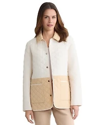 Jones New York Womens Colorblock Button Front Quilted Jacket