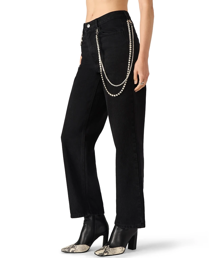 Steve Madden Women's Swift Mid-Rise Rhinestone Chain Jeans