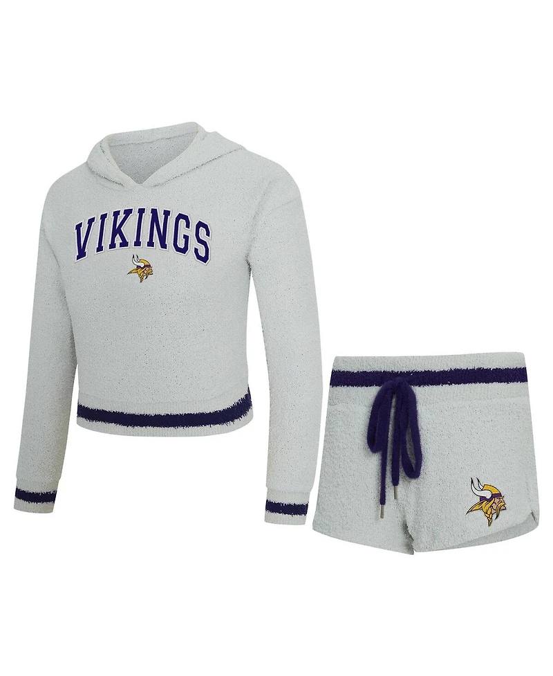 Concepts Sport Women's Gray Minnesota Vikings Whitley Long Sleeve Hoodie Top Shorts Set
