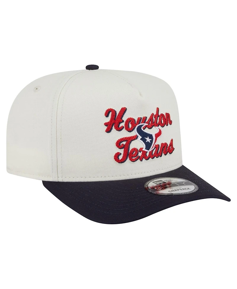 New Era Men's Cream/Navy Houston Texans Chainstitch A-Frame 9FIFTY Adjustable Hat