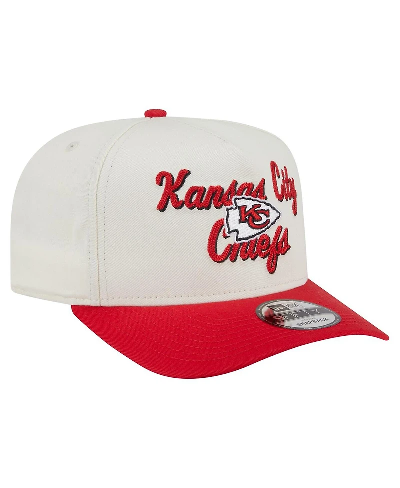 New Era Men's Cream/Red Kansas City Chiefs Chainstitch A-Frame 9FIFTY Adjustable Hat