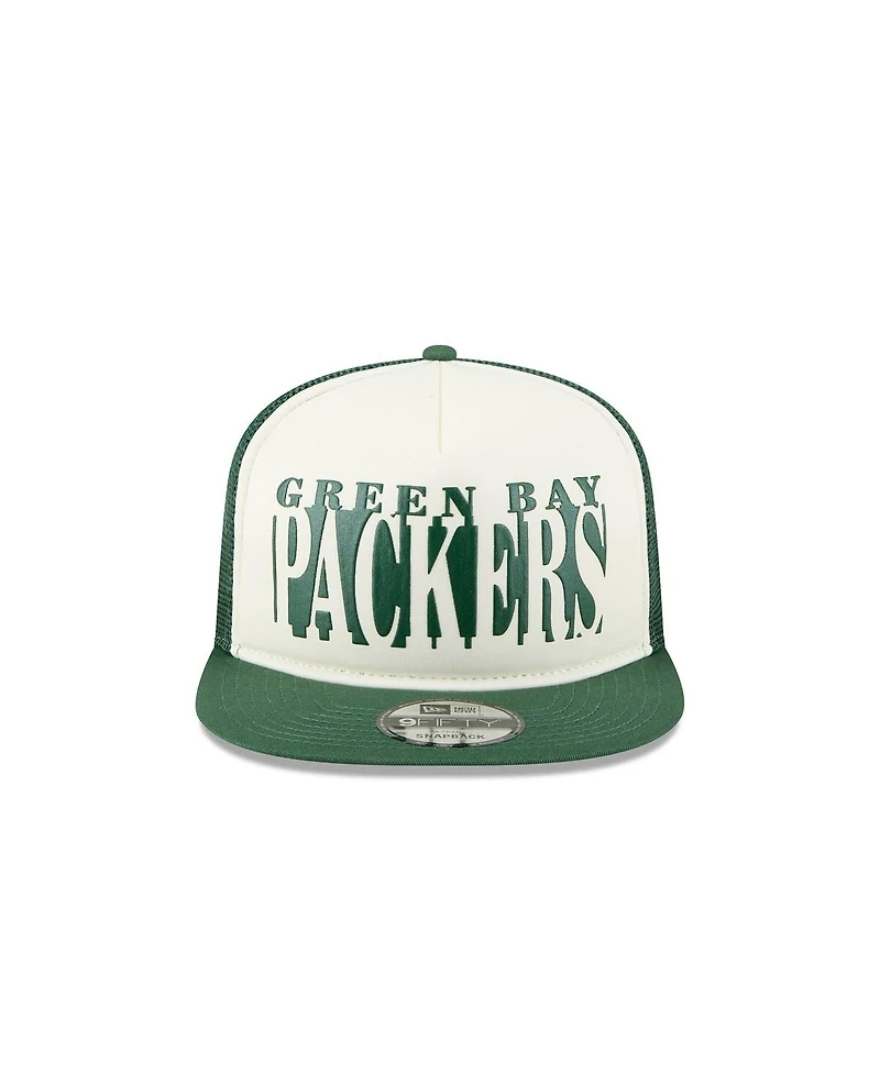 New Era Men's Cream/Green Green Bay Packers Cutout A-Frame 9FIFTY Snapback Hat
