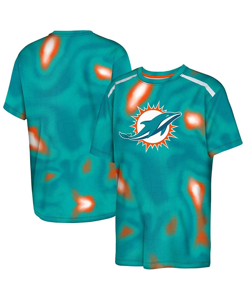 Outerstuff Big Boys and Girls Aqua Miami Dolphins End Zone Dri-Tek T-Shirt