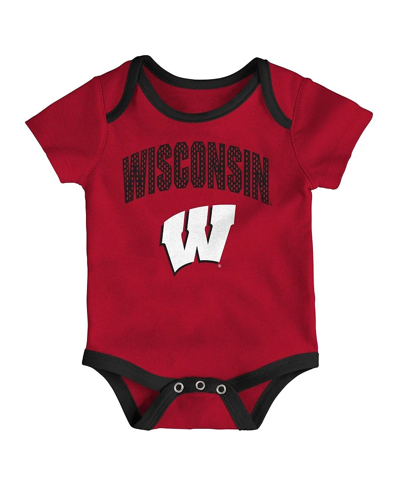 Outerstuff Baby Boys and Girls 3-Pack Wisconsin Badgers All Day Play Bodysuit Set