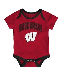 Outerstuff Baby Boys and Girls 3-Pack Wisconsin Badgers All Day Play Bodysuit Set