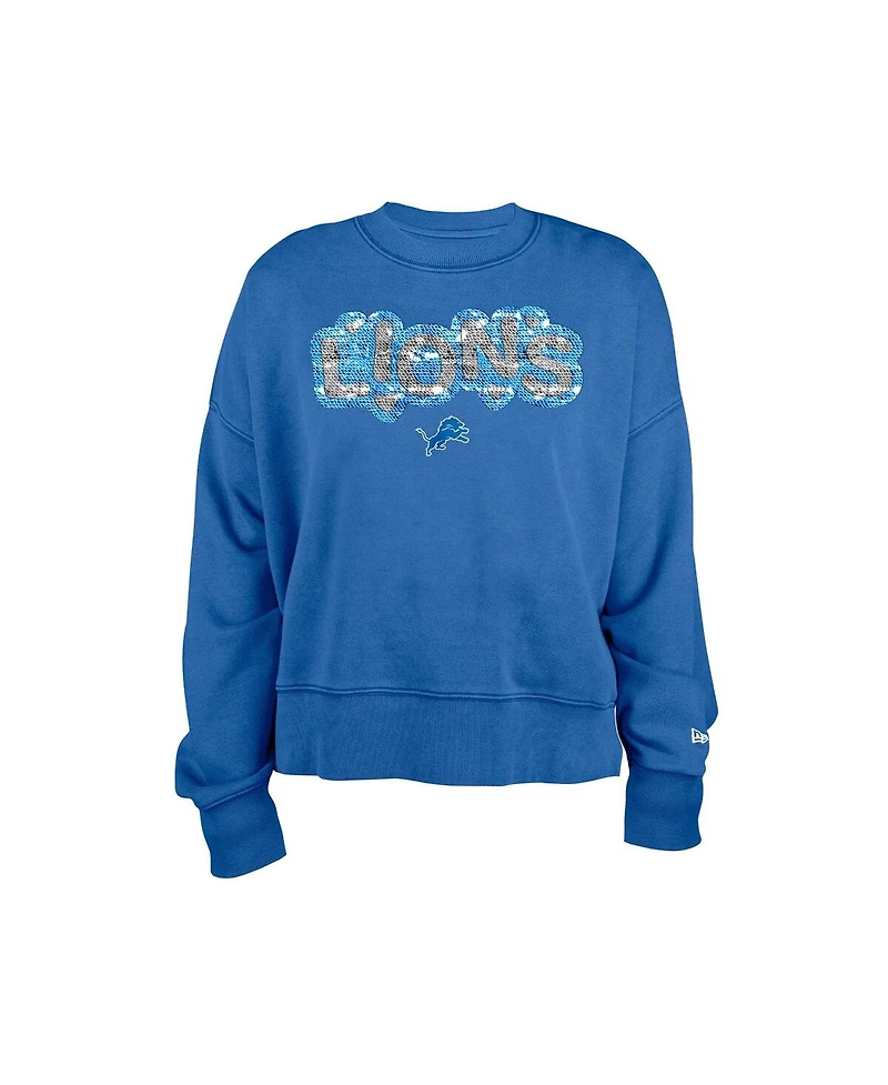 New Era Girl's Blue Detroit Lions Flip Sequin Sweatshirt