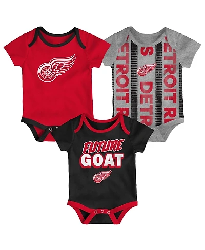 Outerstuff Baby Boys and Girls Detroit Red Wings Loyal Buddies Three-Pack Bodysuit Set