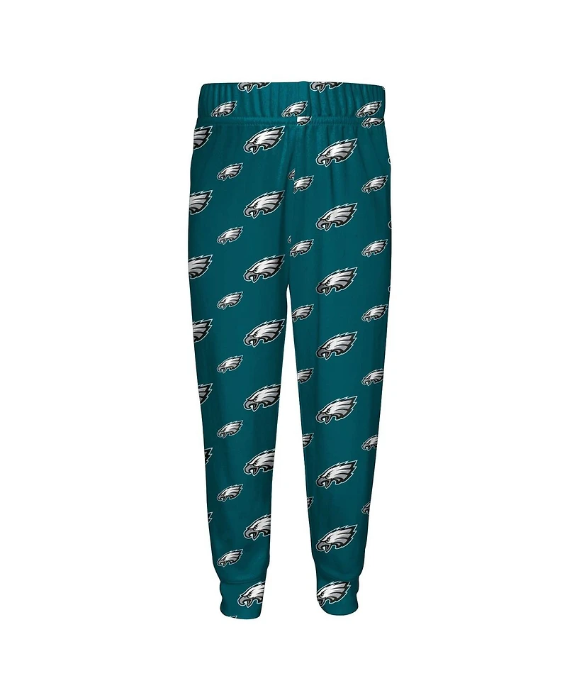 Outerstuff Big Boys and Girls Midnight Green Philadelphia Eagles All-Over-Print Long Sleeve T-Shirt Pants Sleep Set