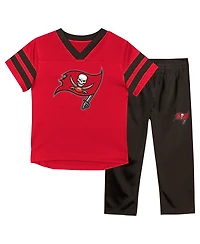 Outerstuff Toddler Red/Pewter Tampa Bay Buccaneers Red Zone V-Neck T-Shirt Pants Set