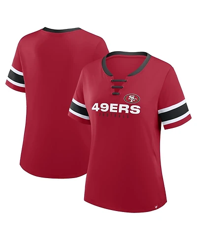 Fanatics Women's Scarlet San Francisco 49ers Plus Red Zone Athena Lace-Up V-Notch Neck T-Shirt