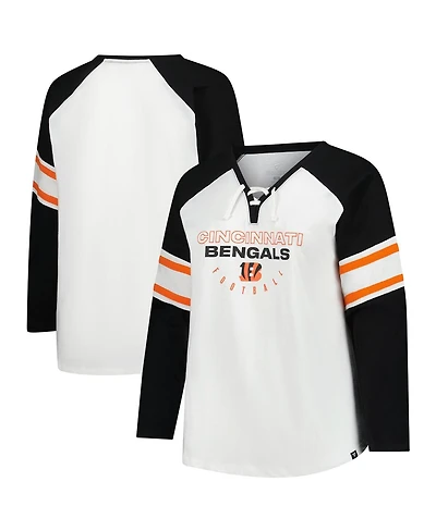 Fanatics Women's White Cincinnati Bengals Plus Size Redzone Lace Up Long Sleeve T-Shirt