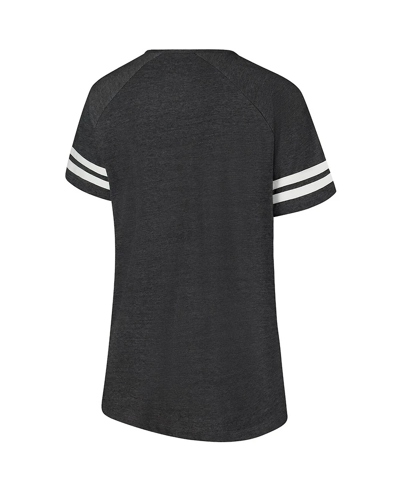 Fanatics Women's Charcoal Cleveland Browns Plus Logo Striped Raglan Notch Neck T-Shirt