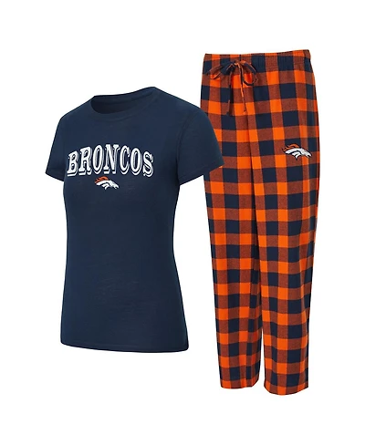 Concepts Sport Women's Navy, Orange Denver Broncos Avondale T-Shirt Pants Flannel Pj Set