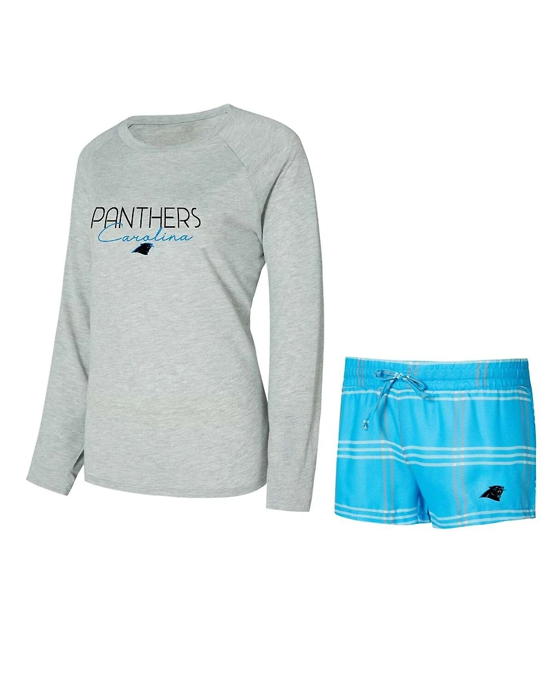 Concepts Sport Women's Blue/Gray Carolina Panthers Petition Raglan Long Sleeve Top and Shorts Set