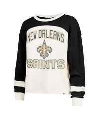'47 Brand Women's Cream New Orleans Saints Double Header Curve Raglan Long Sleeve Crop Top