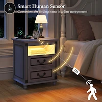 Vlsrka Nightstand with Charging Station, 3-Color Led & 2 Drawers