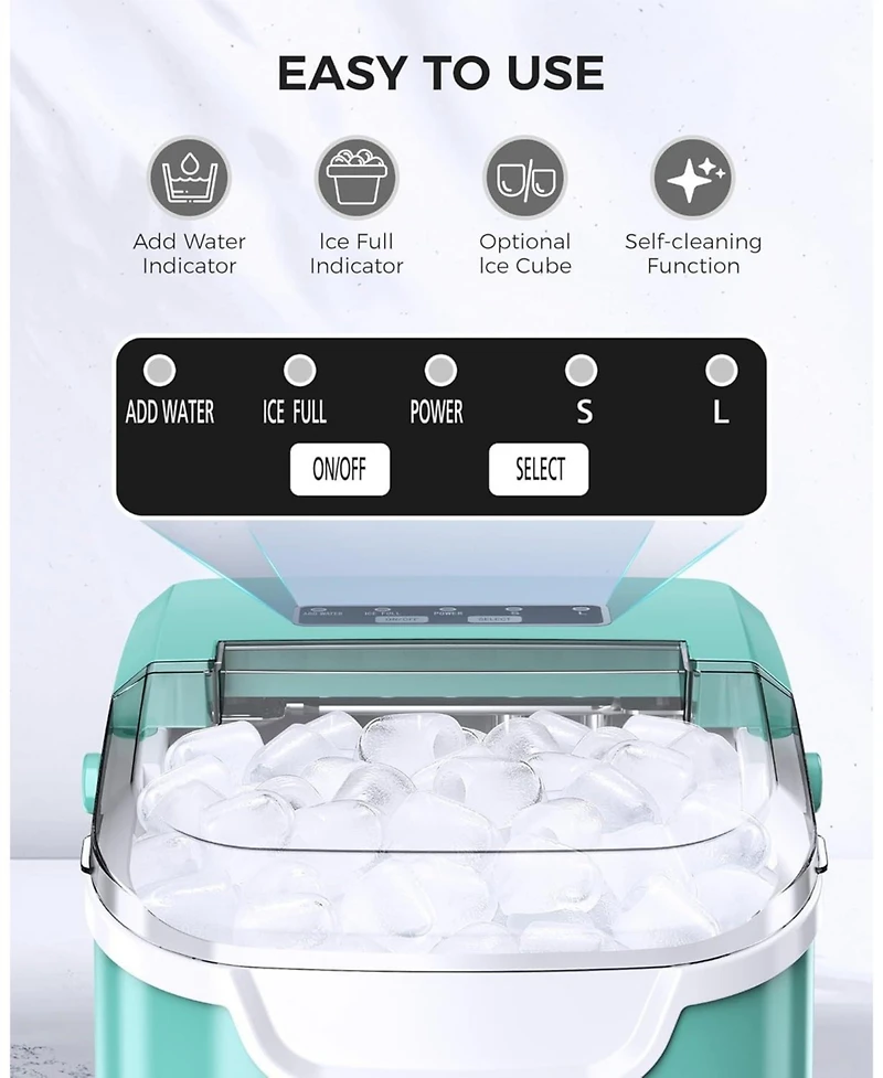 Cowsar Countertop Ice Maker Machine, 8 Cubes 6 mins, 26lb/Day with 2 Sizes- Portable Mini, Basket/Scoop for Home/Party/Bar