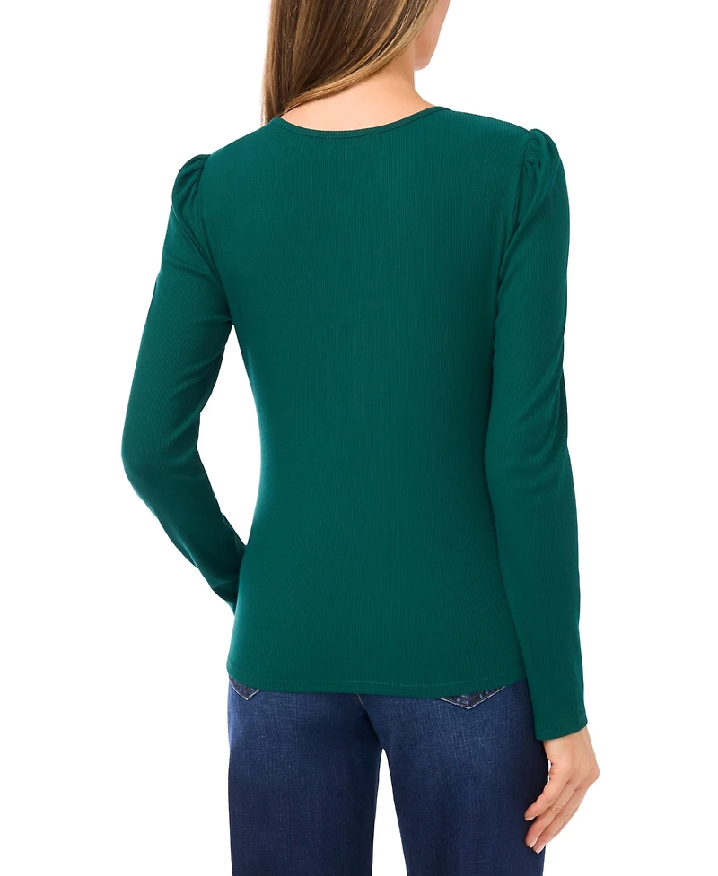 CeCe Women's Long Sleeve Front Keyhole Top