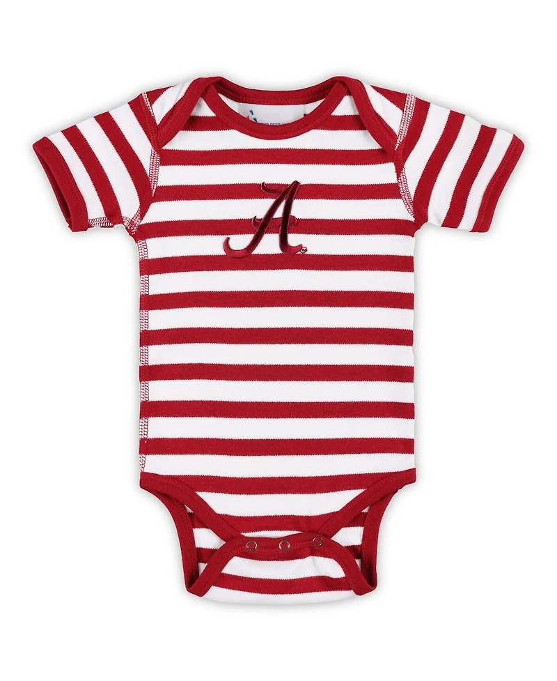 Two Feet Ahead Baby Boys and Girls Crimson Alabama Tide Stripe Shoulder Bodysuit