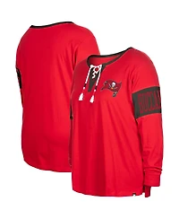 New Era Women's Red Tampa Bay Buccaneers Plus Lace-Up Notch Neck Long Sleeve T-Shirt