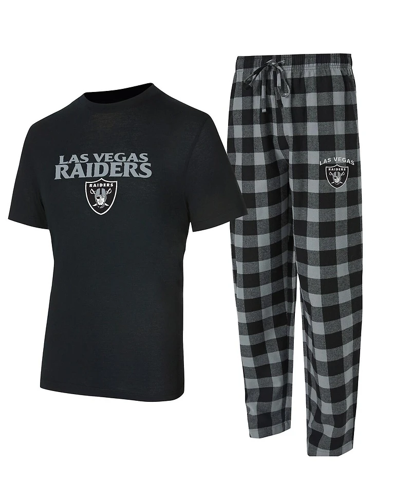 Concepts Sport Men's 2-Piece Black/Silver Las Vegas Raiders Avondale T-Shirt and Flannel Pants Set