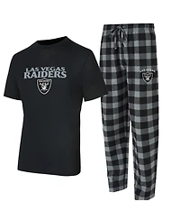 Concepts Sport Men's 2-Piece Black/Silver Las Vegas Raiders Avondale T-Shirt and Flannel Pants Set