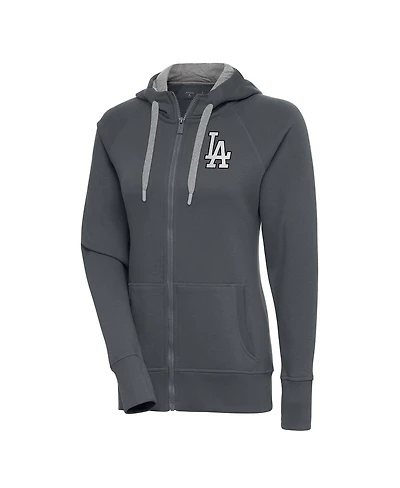 Antigua Women's Charcoal Los Angeles Dodgers Brushed Metallic Victory Full-Zip Hoodie