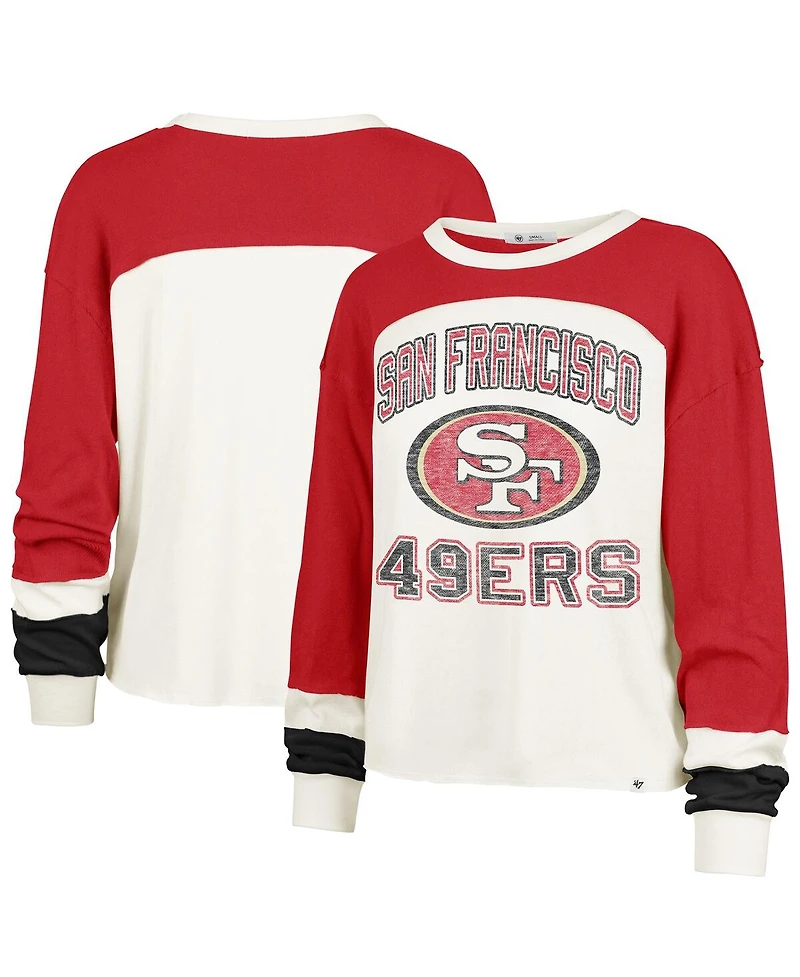 '47 Brand Women's Cream/Scarlet San Francisco 49ers Plus Double Header Curve Toni Long Sleeve T-Shirt