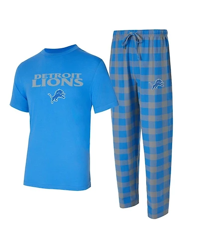 Concepts Sport Men's Blue/Silver Detroit Lions Big Tall Avondale T-Shirt Flannel Pants Sleep Set