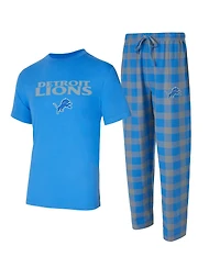 Concepts Sport Men's Blue/Silver Detroit Lions Big Tall Avondale T-Shirt Flannel Pants Sleep Set