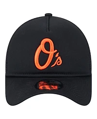 New Era Men's Black Baltimore Orioles 9FORTY A-Frame Trucker Adjustable Hat