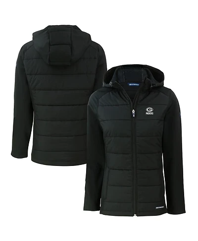 Cutter & Buck Women's Black Green Bay Packers Evoke Hybrid Eco Softshell Full-Zip Hooded Jacket