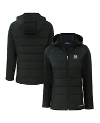 Cutter & Buck Women's Black Green Bay Packers Evoke Hybrid Eco Softshell Full-Zip Hooded Jacket