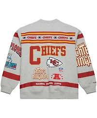 Mitchell & Ness Men's Heather Gray Kansas City Chiefs All Over Print Vintage Fleece Crewneck Sweatshirt
